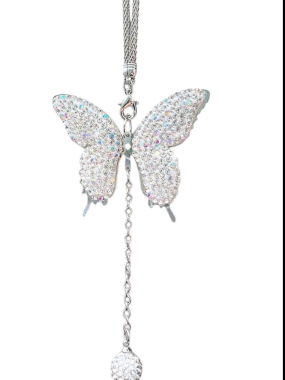 Butterfly Rhinestone Car Rear View Mirror Pendant (silver) NWT